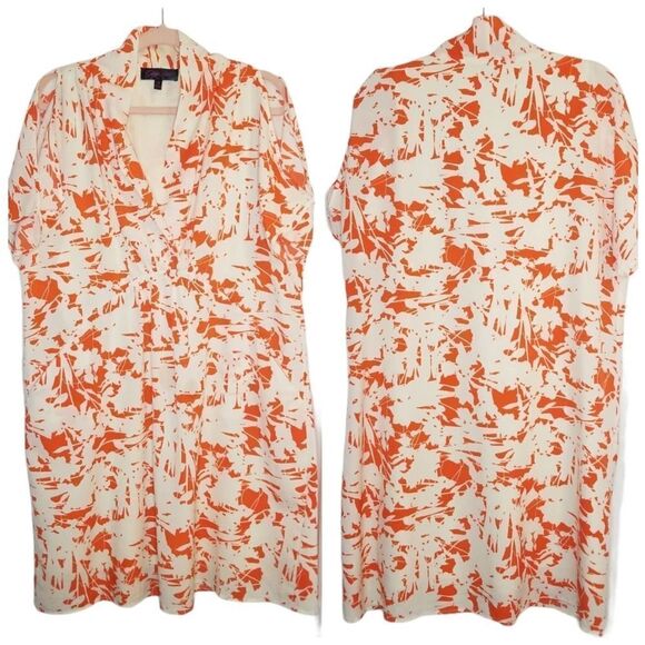 Glam Doll Orange and Cream Floral Cold Shoulder Sheath Dress - Picture 1 of 5